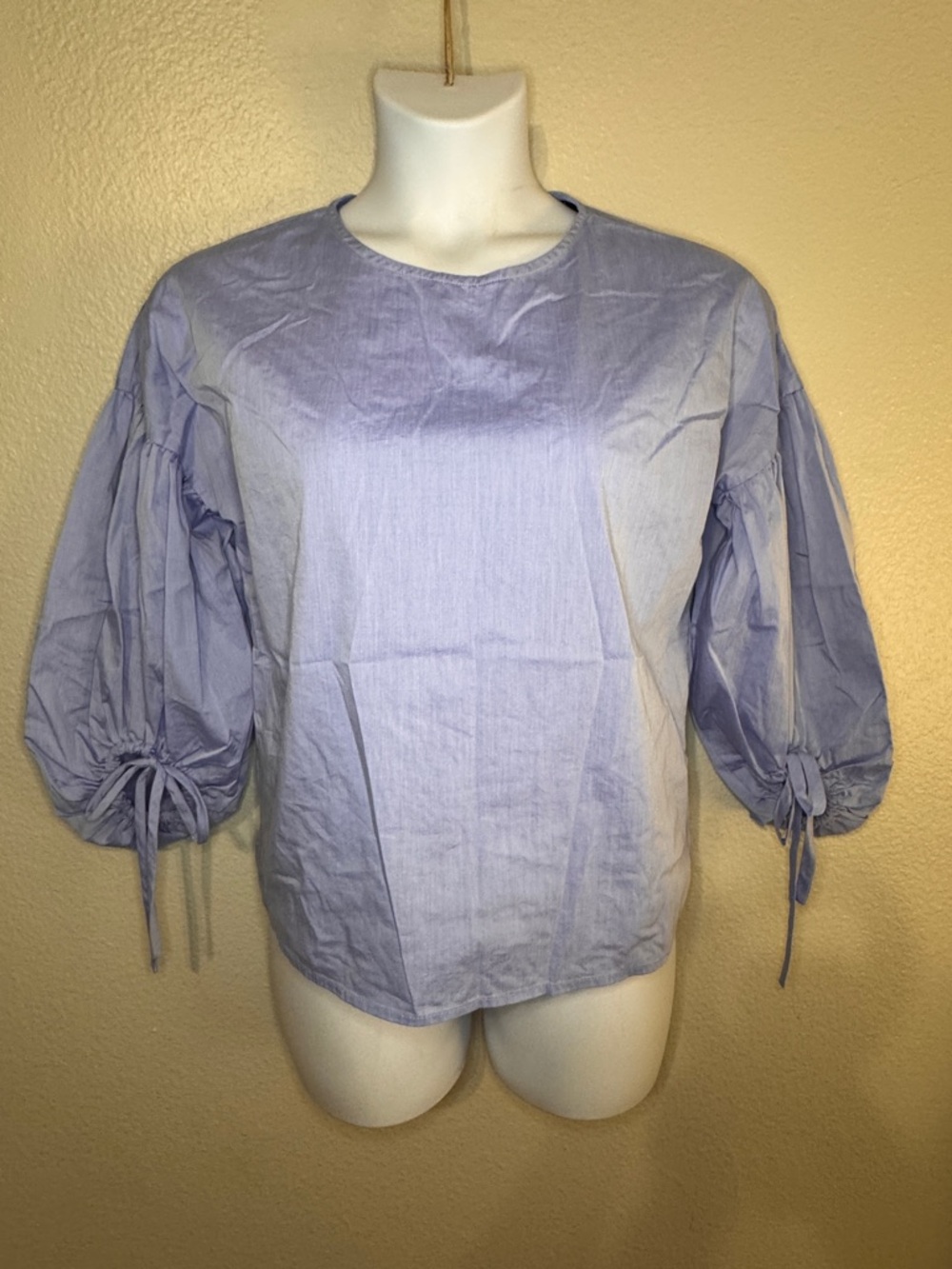 Halogen Light Blue Puff Sleeve Blouse Tie Sleeve Size L